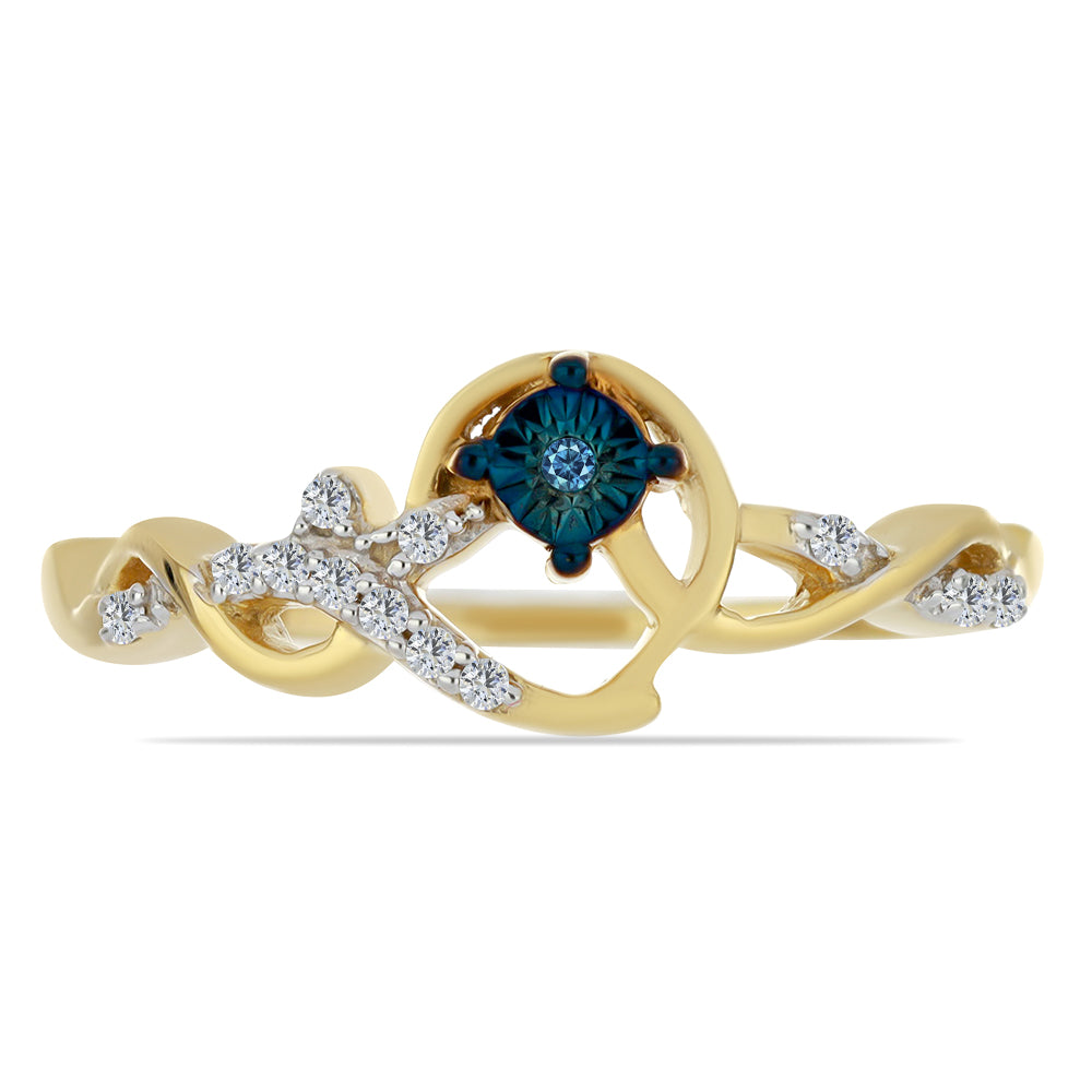 Anillo de Plata Bañada en Oro con Diamante Azul y Zircón Blanco