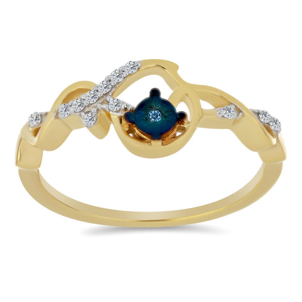 Anillo de Plata Bañada en Oro con Diamante Azul y Zircón Blanco 3 