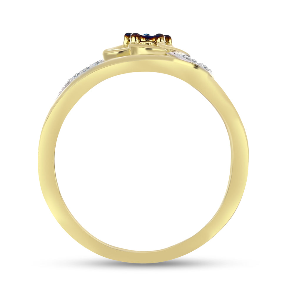 Anillo de Plata Bañada en Oro con Diamante Azul y Zircón Blanco 2 