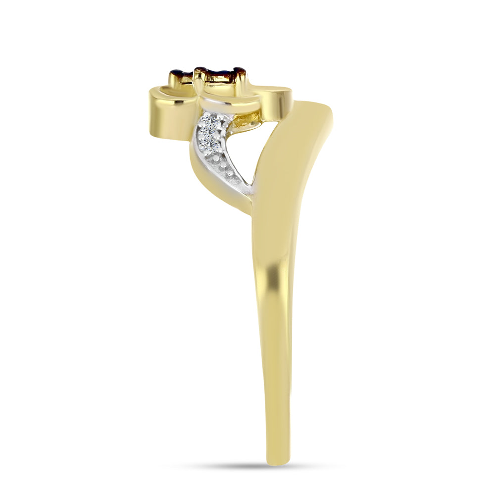 Anillo de Plata Bañada en Oro con Diamante Azul y Zircón Blanco