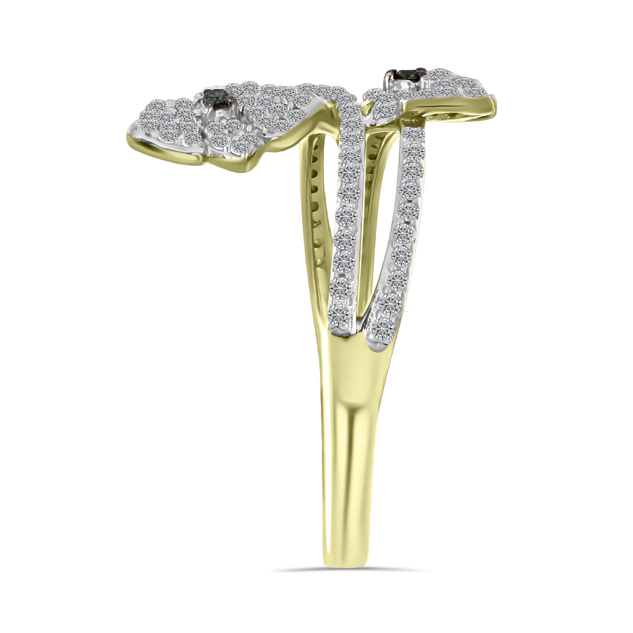 Anillo de Plata Bañada en Oro con Diamante Verde y Zircón Blanco 4 
