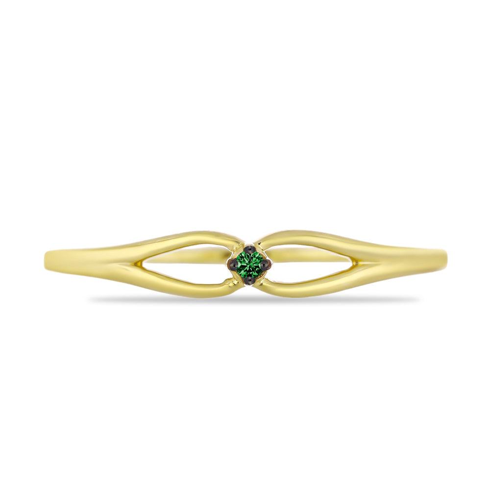 Anillo de Plata Bañada en Oro con Diamante Verde