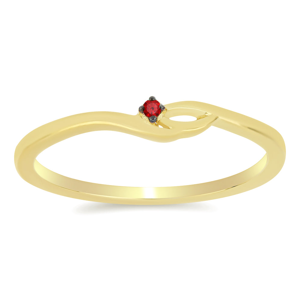 Anillo de Plata Bañada en Oro con Diamante Rojo