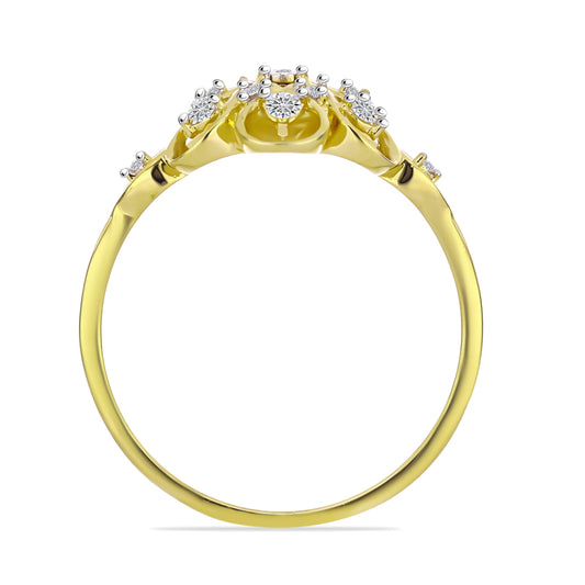 Anillo de Plata Bañada en Oro con Diamante blanco y Zircón Blanco