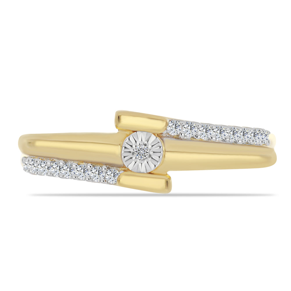 Anillo de Plata Bañada en Oro con Diamante blanco y Zircón Blanco 1 