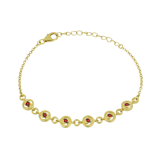 Pulsera de Plata Bañada en Oro con Diamante Rojo