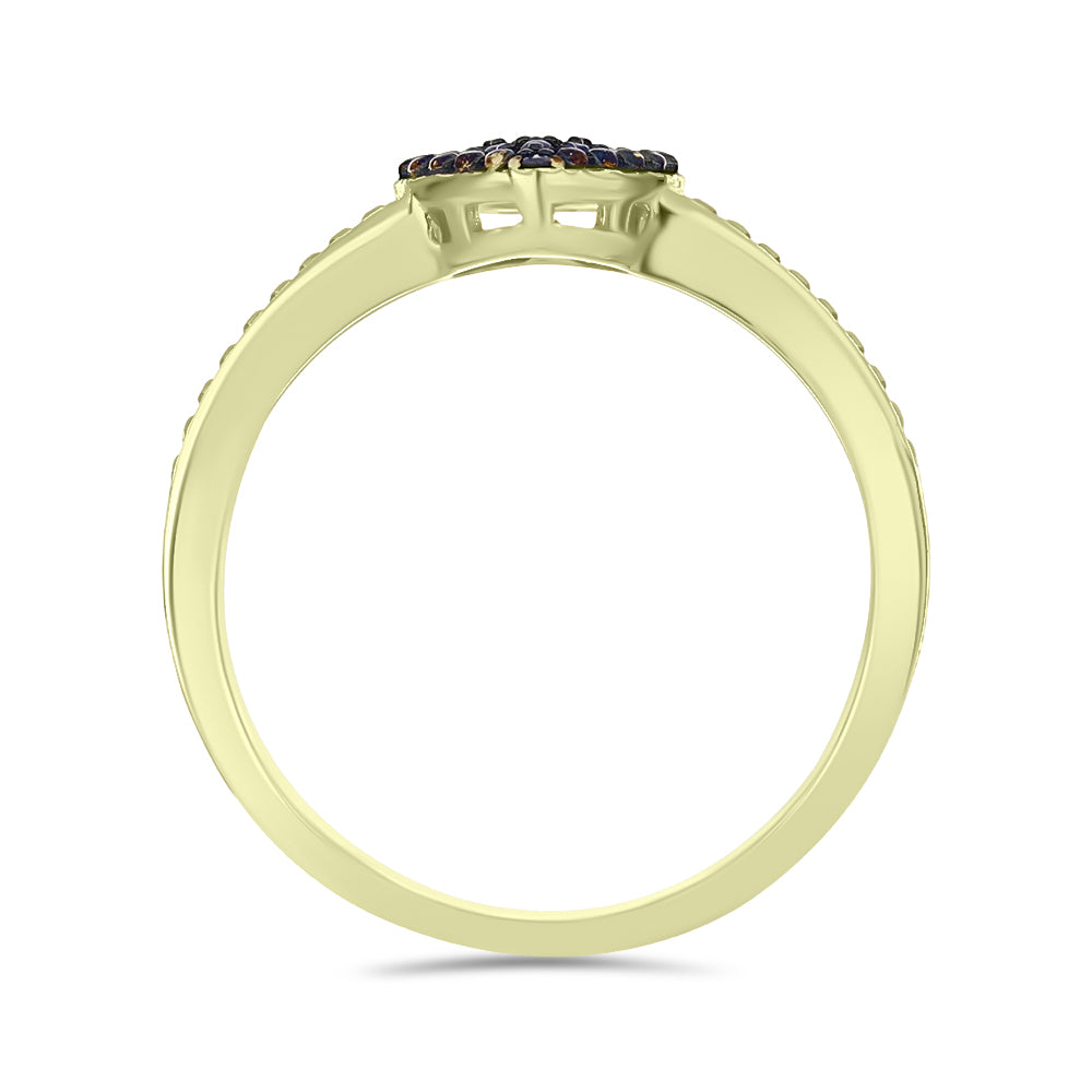 Anillo de Plata Bañada en Oro con Diamante Azul