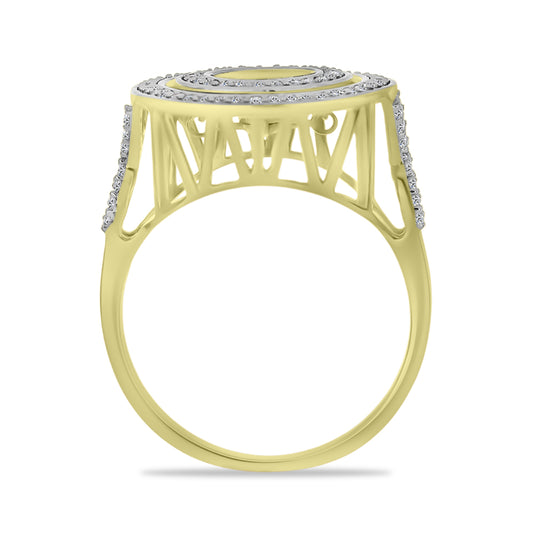 Anillo de Plata Bañada en Oro con Diamante blanco y Zircón Blanco
