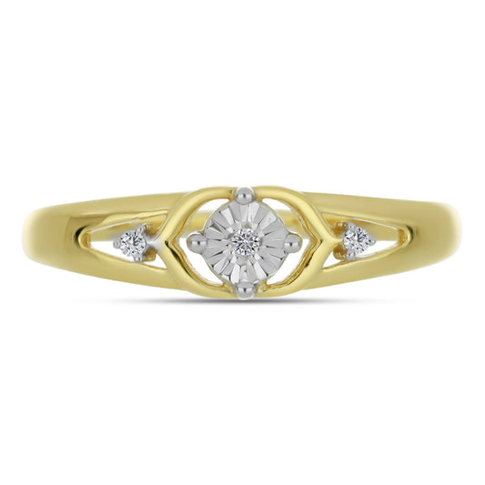 Anillo de Plata Bañada en Oro con Diamante blanco y Zircón Blanco