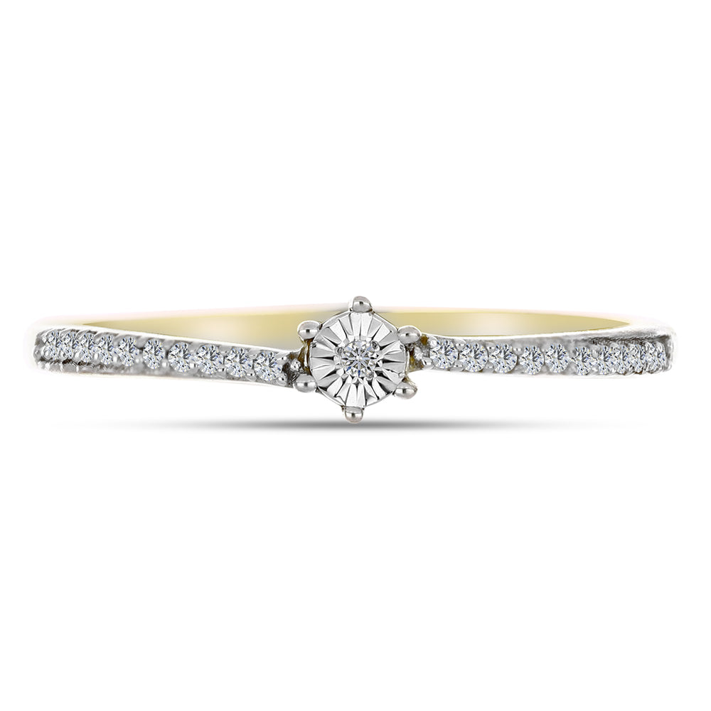 Anillo de Plata Bañada en Oro con Diamante blanco y Zircón Blanco 1 