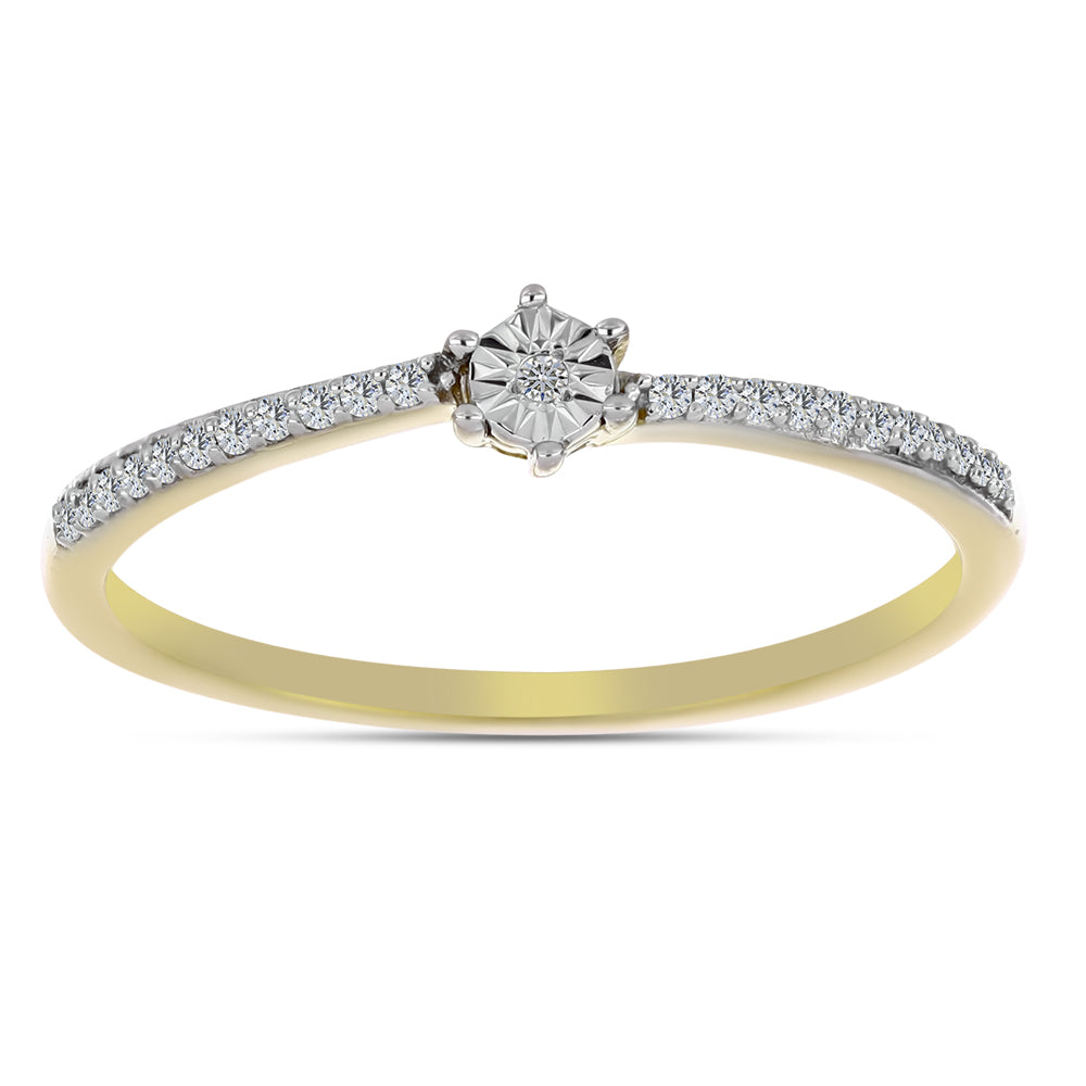 Anillo de Plata Bañada en Oro con Diamante blanco y Zircón Blanco