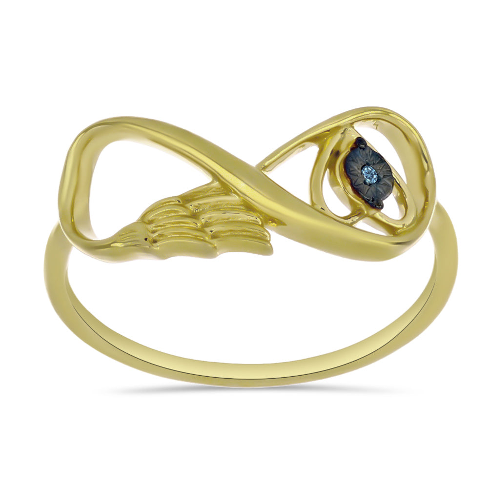 Anillo de Plata Bañada en Oro con Diamante Azul