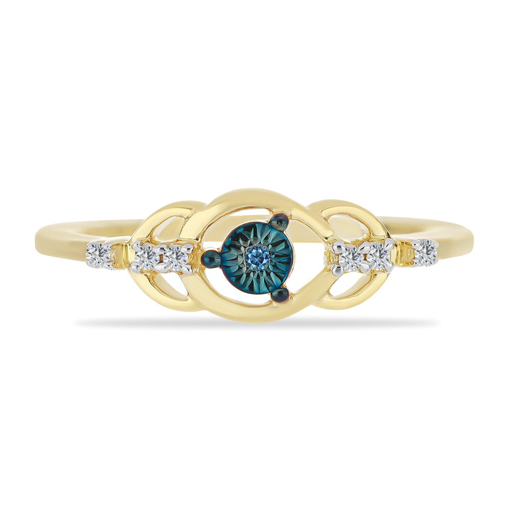 Anillo de Plata Bañada en Oro con Diamante Azul y Zircón Blanco 1 