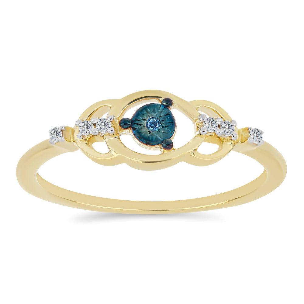 Anillo de Plata Bañada en Oro con Diamante Azul y Zircón Blanco