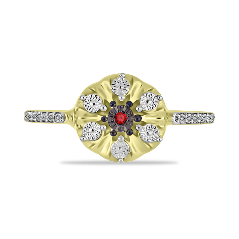 Anillo de Plata Bañada en Oro con Diamante Rojo y Zircón Blanco 1 
