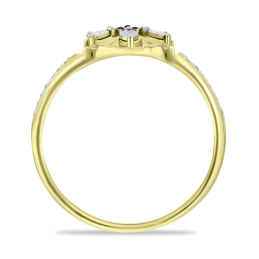 Anillo de Plata Bañada en Oro con Diamante Rojo y Zircón Blanco