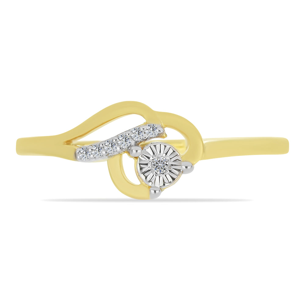 Anillo de Plata Bañada en Oro con Diamante blanco y Zircón Blanco