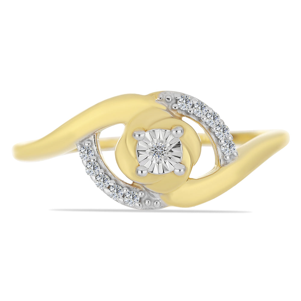 Anillo de Plata Bañada en Oro con Diamante blanco y Zircón Blanco 1 