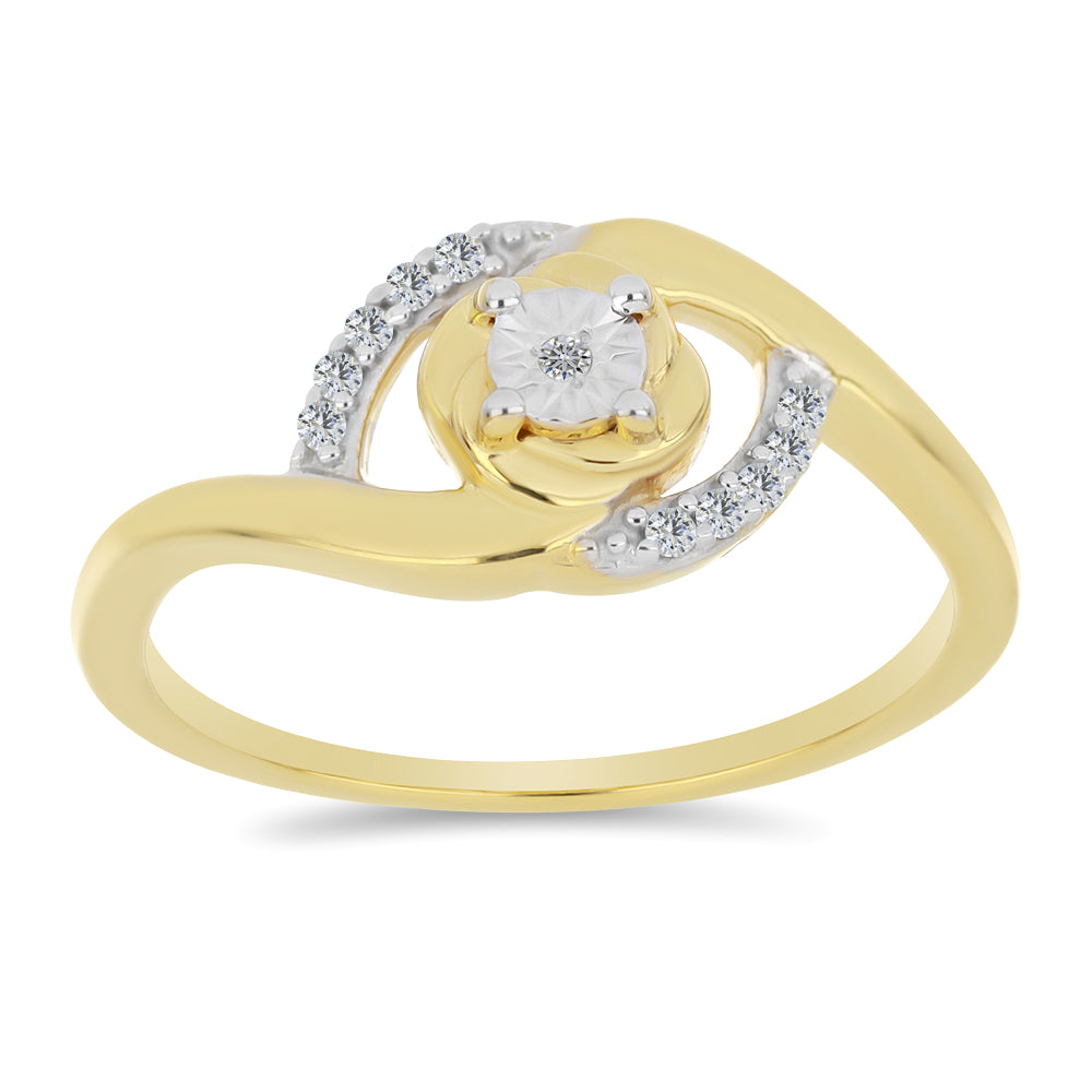 Anillo de Plata Bañada en Oro con Diamante blanco y Zircón Blanco 3 
