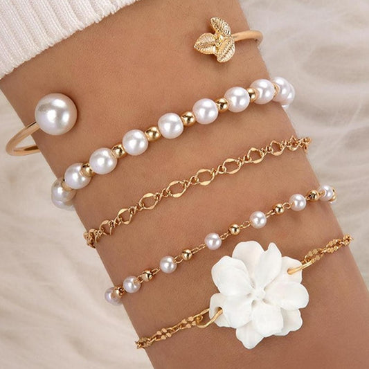 Conjunto de Aleación Bañado en Oro con Perla de cristal y Cristal Emporia® Blanco ( Pulsera )