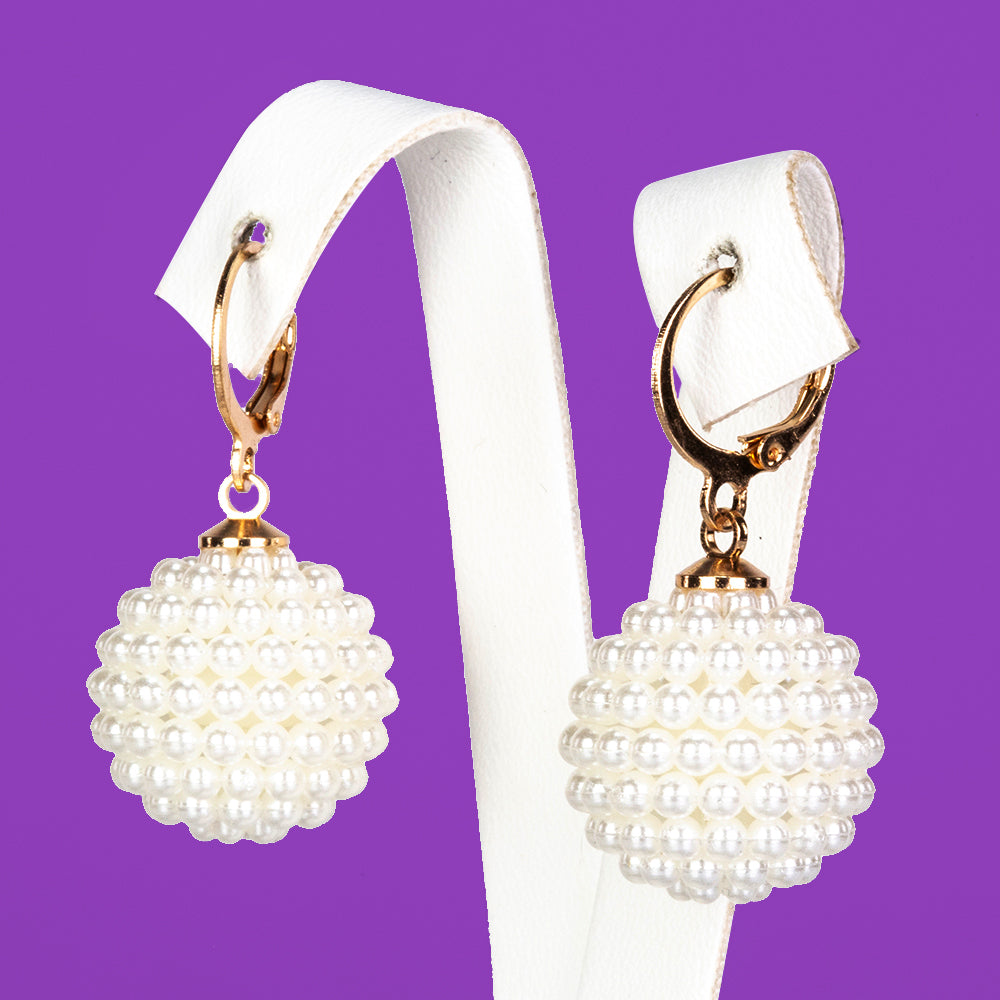 Conjunto de Aleación Bañado en Oro con Perla de cristal ( Collar +Pendientes +Pulsera )