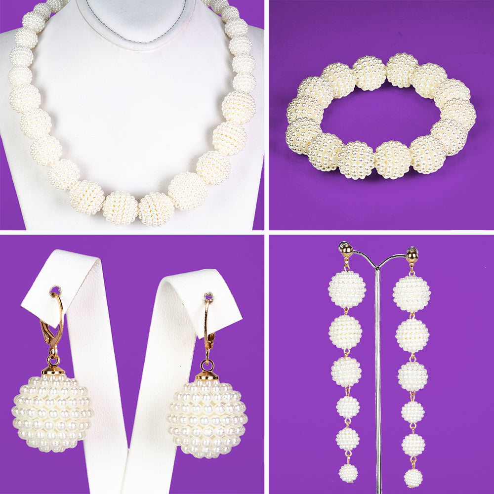 Conjunto de Aleación Bañado en Oro con Perla de cristal ( Collar +Pendientes +Pulsera ) 1 