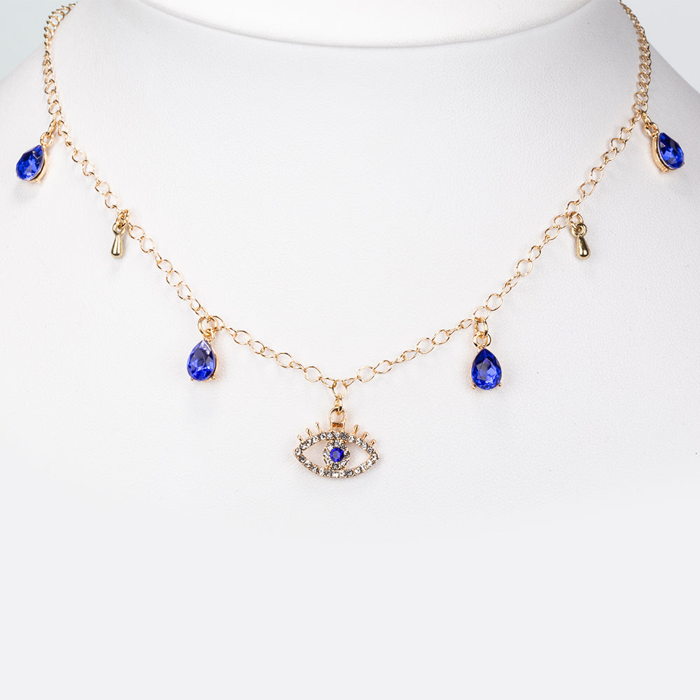 Collar de Aleación Bañado en Oro con Cristal Emporia® Azul
