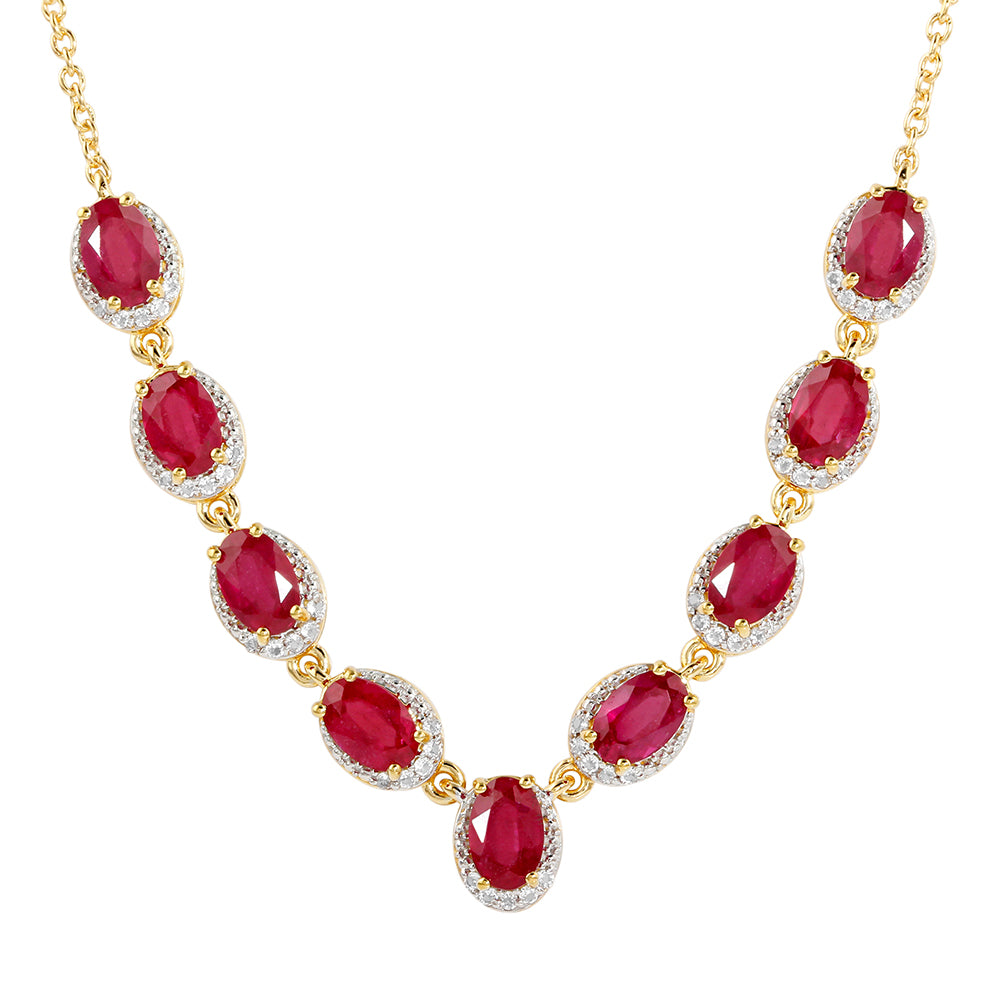 Collar de Plata Bañada en Oro con Rubí de Tailandia y Topacio Blanco