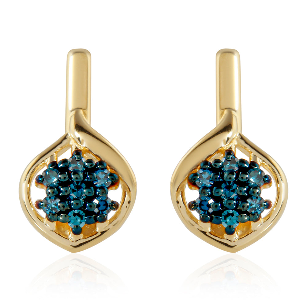 Pendientes de Plata Bañada en Oro con Diamante Azul