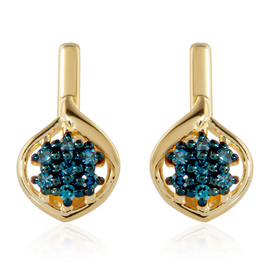 Pendientes de Plata Bañada en Oro con Diamante Azul
