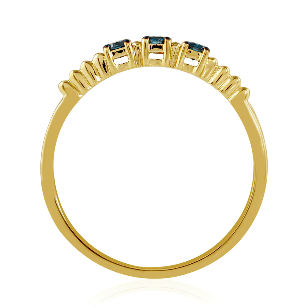 Anillo de Plata Bañada en Oro con Diamante Azul 4 