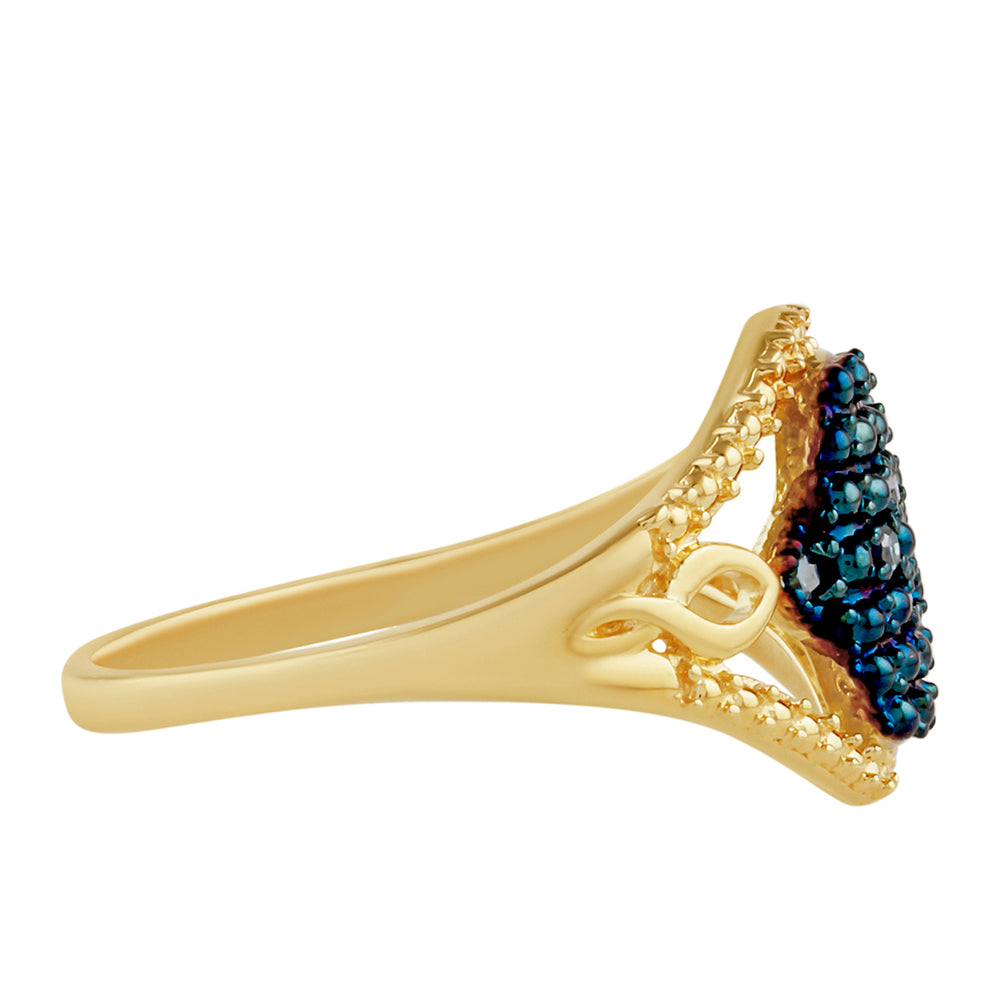 Anillo de Plata Bañada en Oro con Diamante Azul