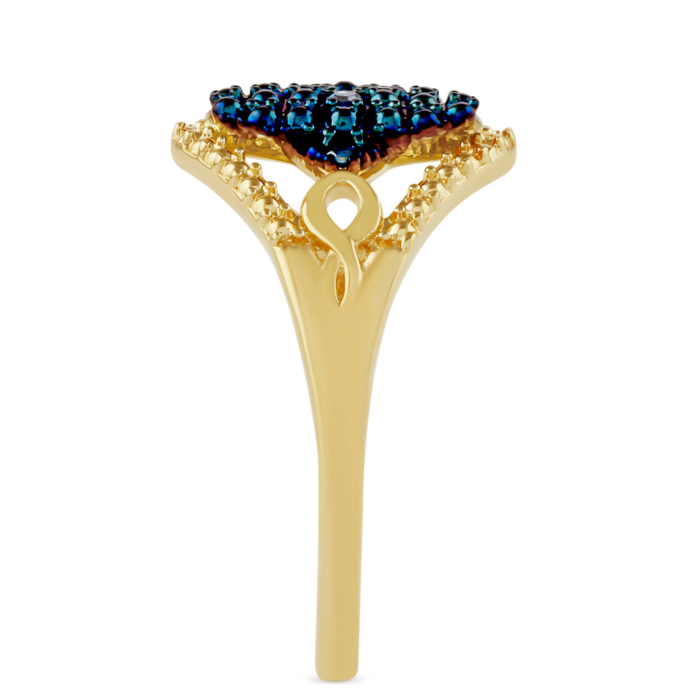 Anillo de Plata Bañada en Oro con Diamante Azul