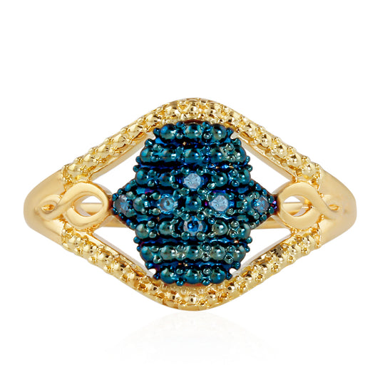 Anillo de Plata Bañada en Oro con Diamante Azul