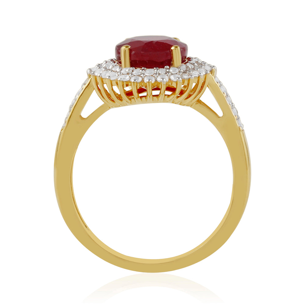 Anillo de Plata Bañada en Oro con Rubí de Tailandia y Topacio Blanco 4 