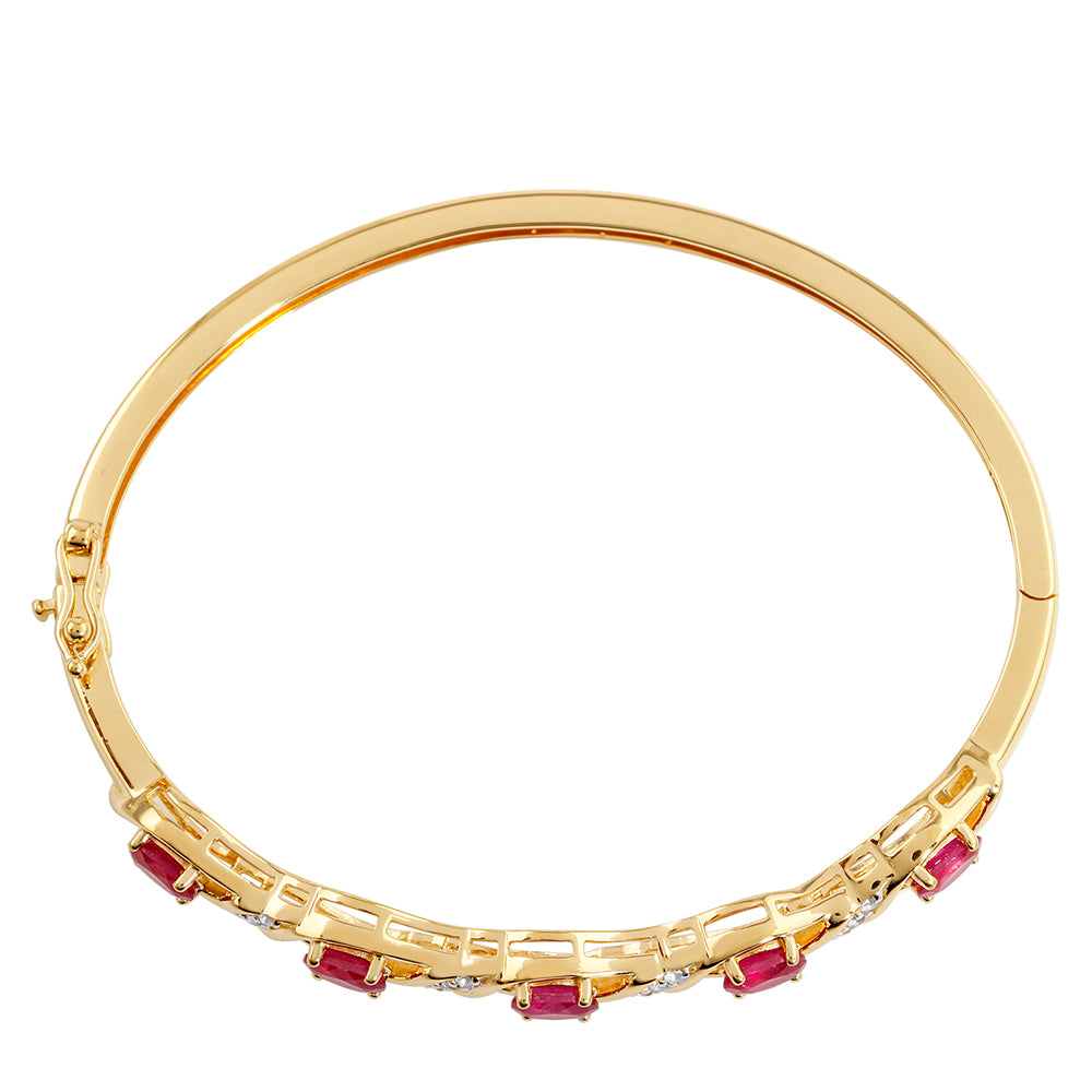 Brazalete de Plata Bañada en Oro con Rubí de Tailandia y Topacio Blanco 2 