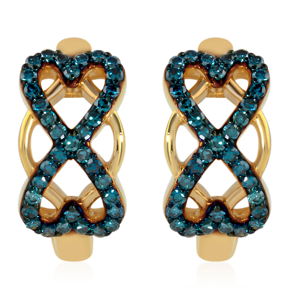 Pendientes de Plata Bañada en Oro con Diamante Azul 1 