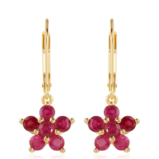 Pendientes de Plata Bañada en Oro con Rubí de Tailandia