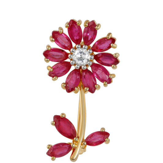 Broche de Plata Bañada en Oro con Rubí de Tailandia y Topacio Blanco