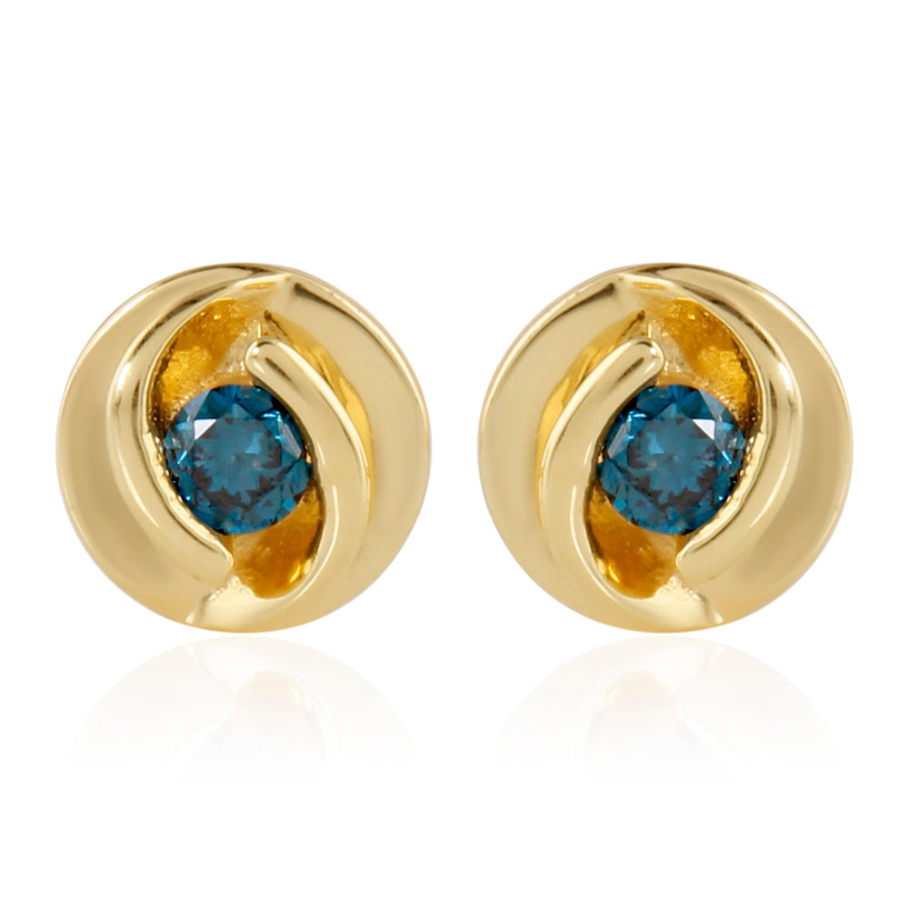 Pendientes de Plata Bañada en Oro con Diamante Azul 1 