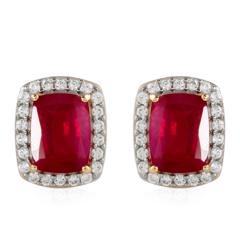 Pendientes de Oro 9K con Rubí de Madagascar y Zircón Blanco