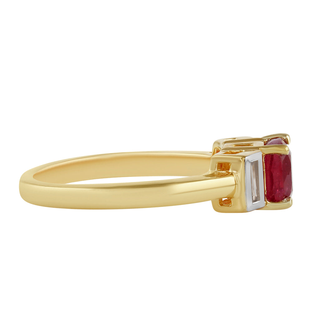 Anillo de Plata Bañada en Oro con Rubí de Tailandia y Topacio Blanco 2 
