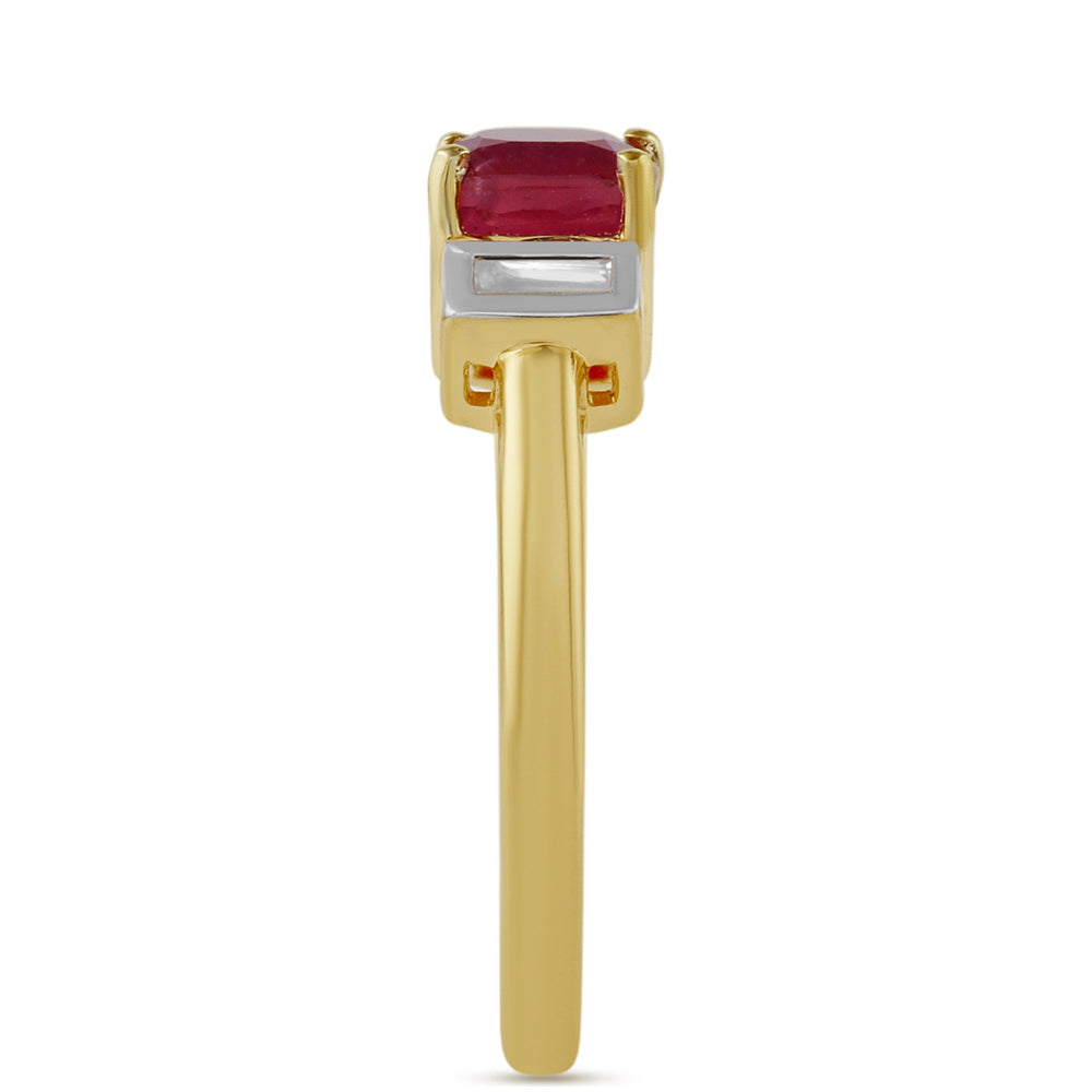 Anillo de Plata Bañada en Oro con Rubí de Tailandia y Topacio Blanco