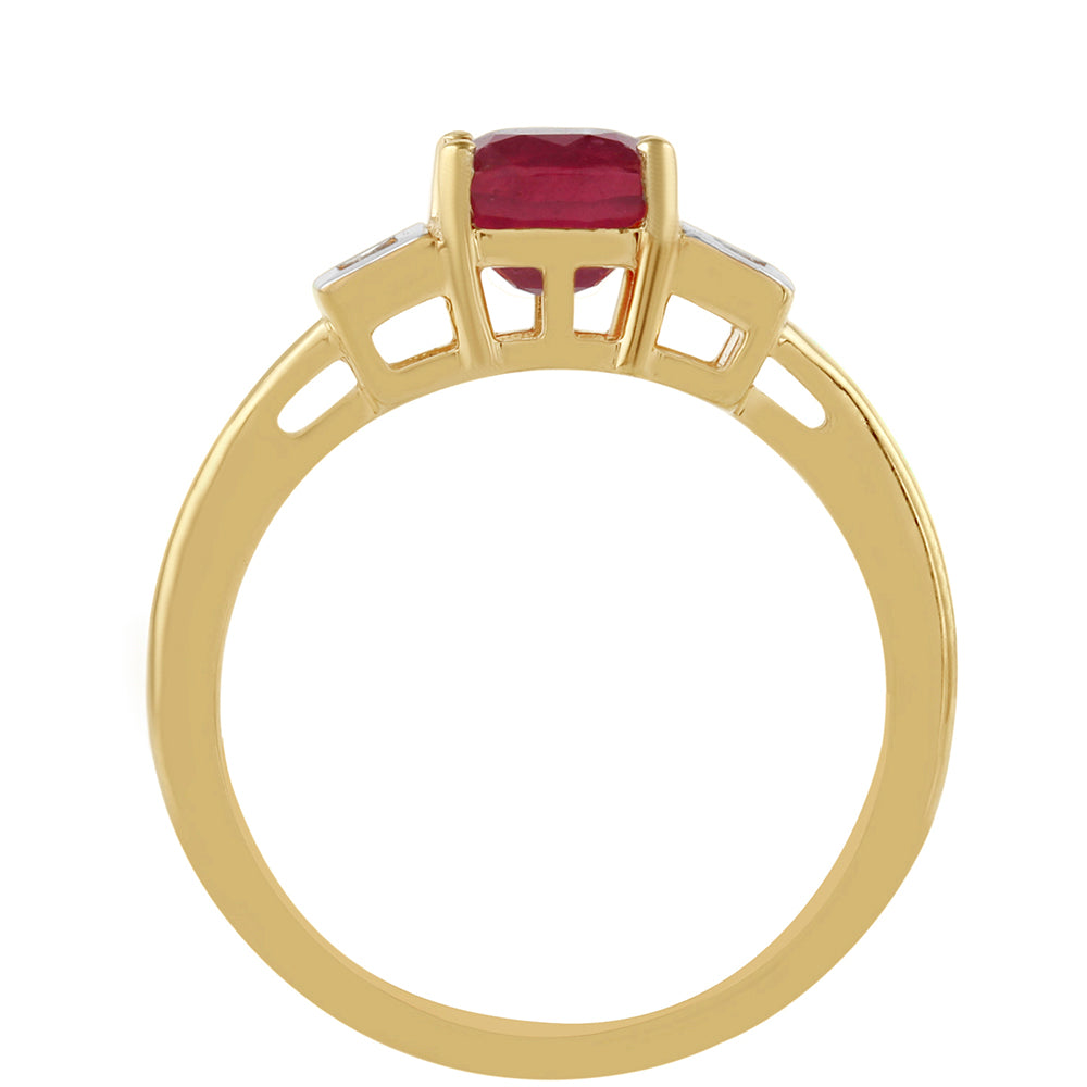 Anillo de Plata Bañada en Oro con Rubí de Tailandia y Topacio Blanco 4 