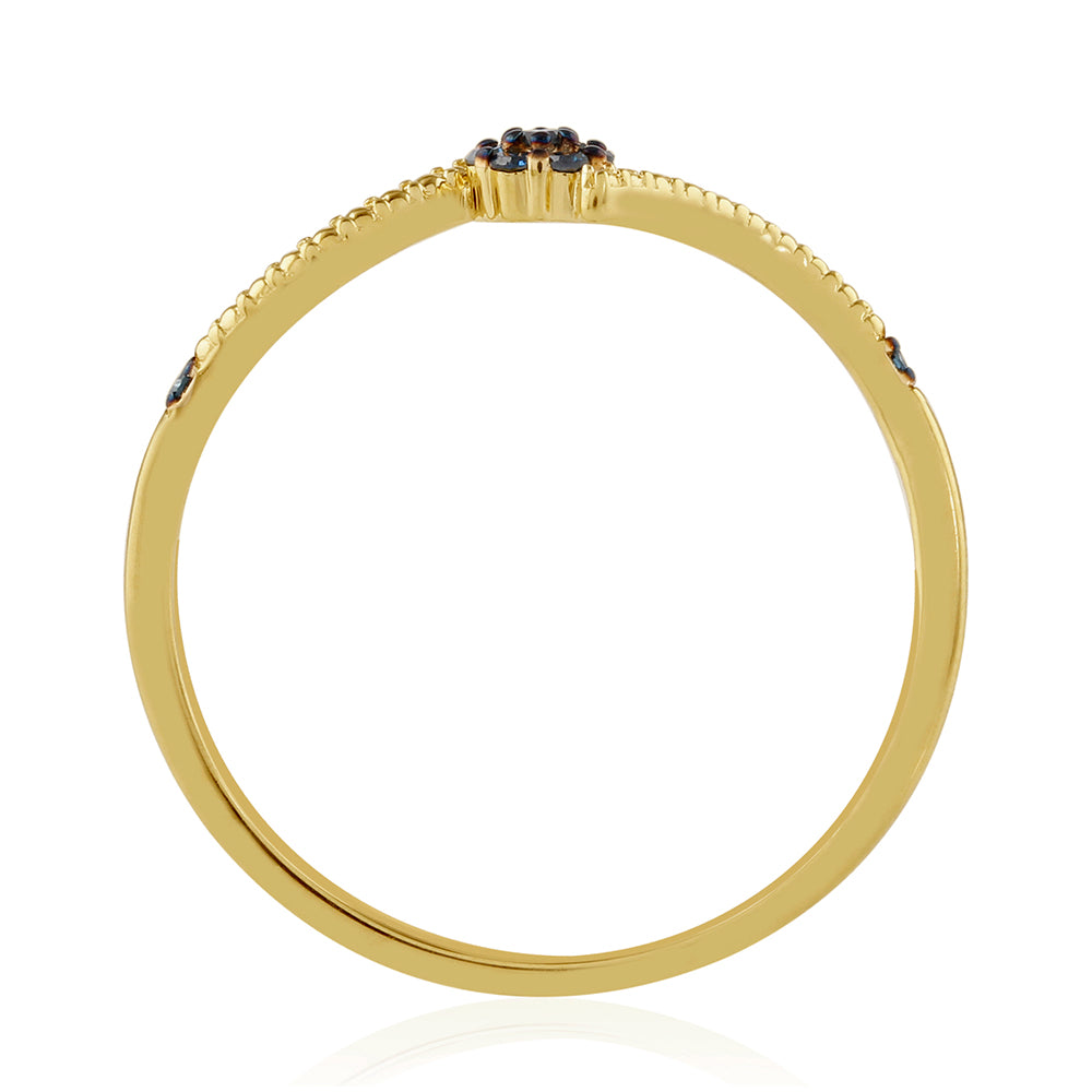 Anillo de Plata Bañada en Oro con Diamante Azul