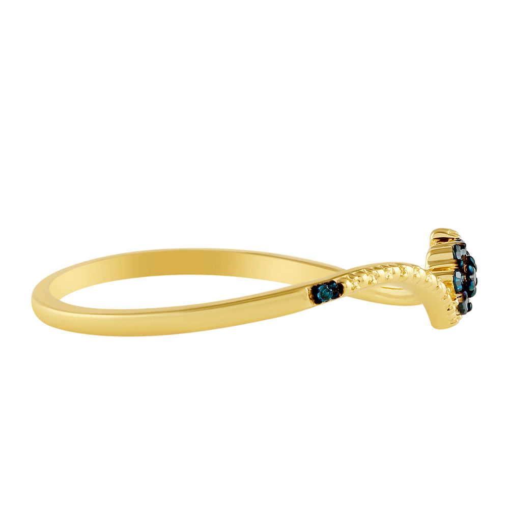 Anillo de Plata Bañada en Oro con Diamante Azul