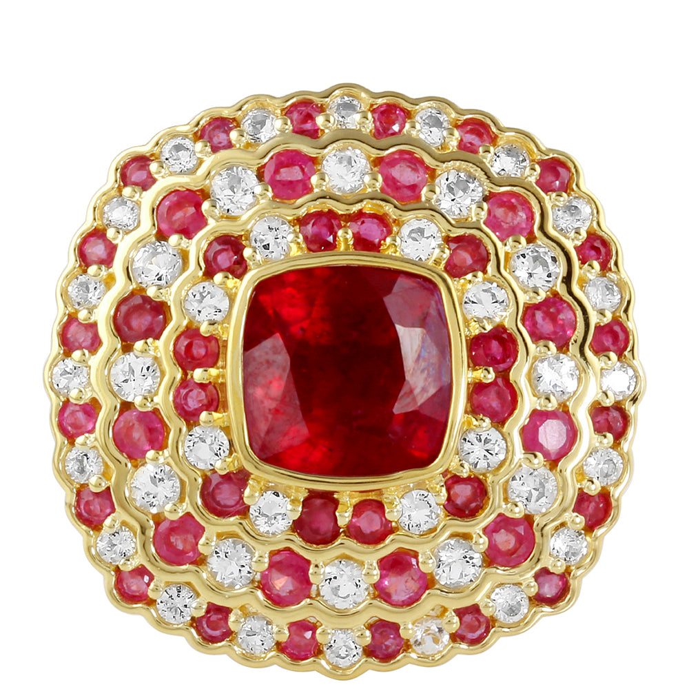 Anillo de Plata Bañada en Oro con Rubí de Tailandia y Topacio Blanco 1 