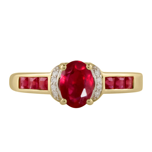 Anillo de Plata Bañada en Oro con Rubí de Tailandia y Topacio Blanco