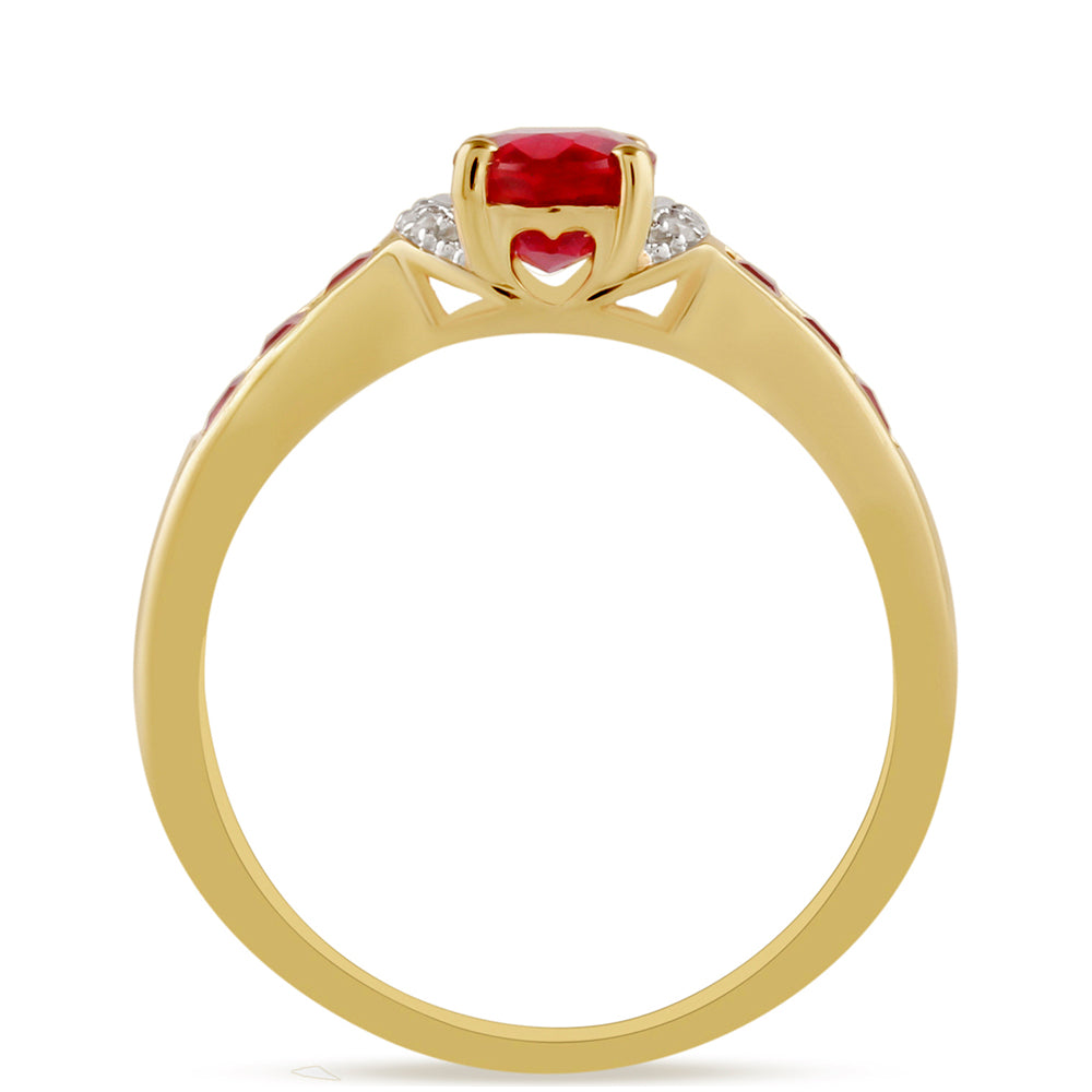 Anillo de Plata Bañada en Oro con Rubí de Tailandia y Topacio Blanco