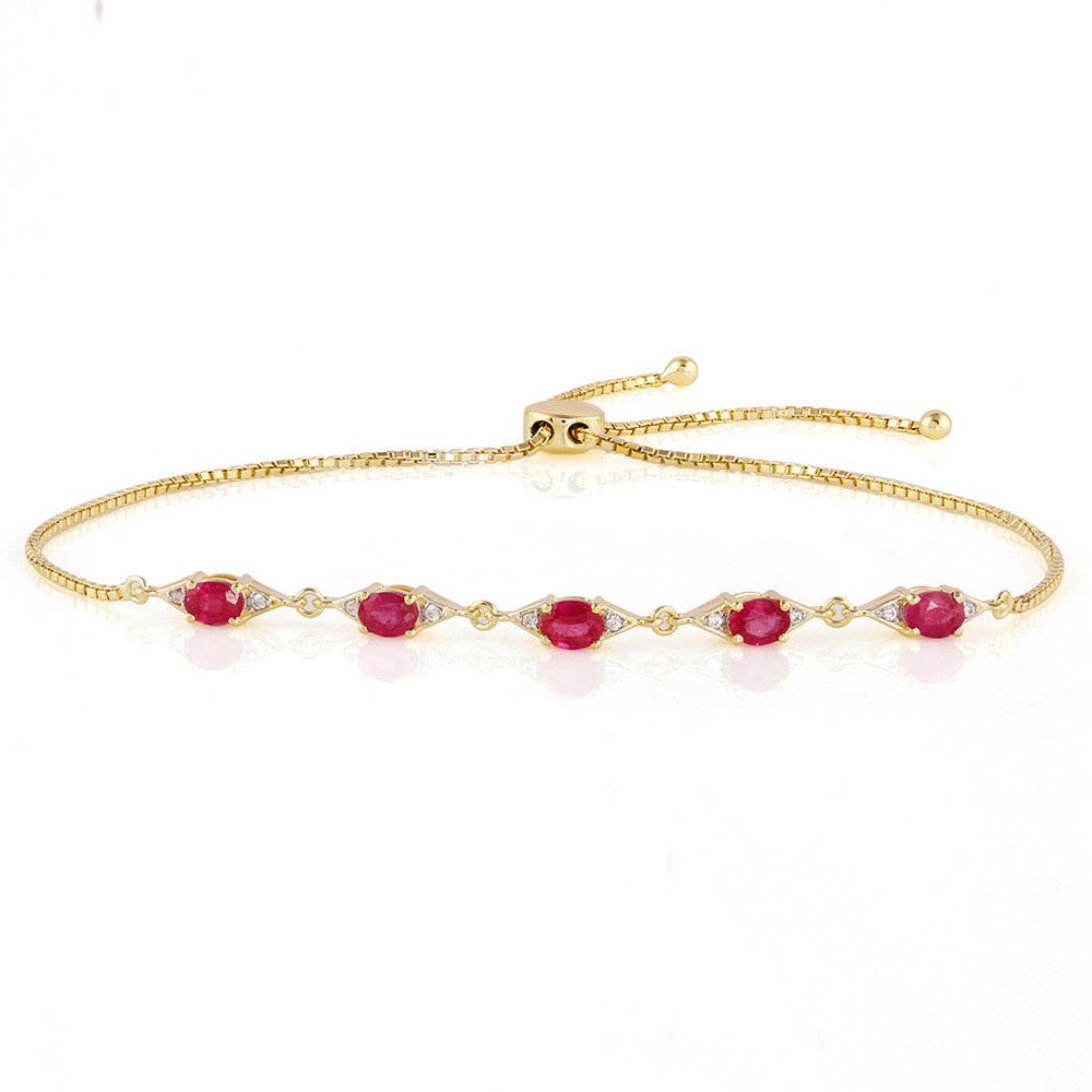 Pulsera de Plata Bañada en Oro con Rubí de Tailandia y Topacio Blanco 1 
